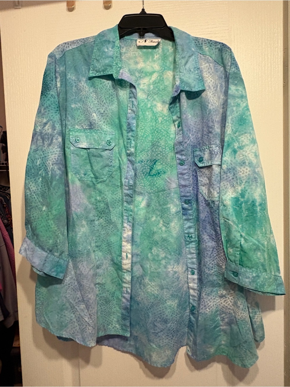 Watercolor Green-Blue Button-Up Shirt